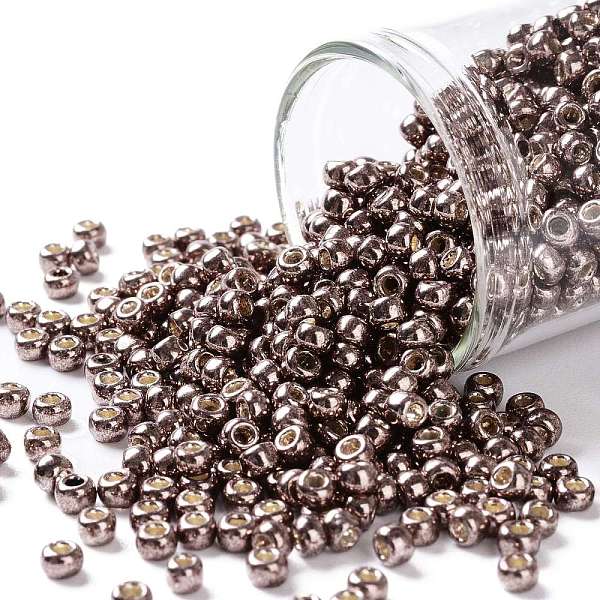 

PandaHall TOHO Round Seed Beads, Japanese Seed Beads, (PF556) PermaFinish Mauve Metallic, 8/0, 3mm, Hole: 1mm, about 1111pcs/50g Glass..., Purple