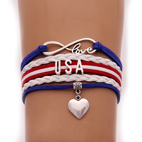 

PandaHall Infinity with Word Love & UAS and Heart Charm Alloy Multi-strand Bracelet, America Theme Jewelry for Men Women, Colorful, 6-3/4..., Blue