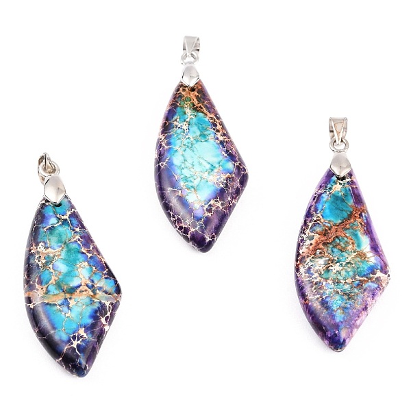 

PandaHall Natural Imperial Jasper Bead Pendants, with Platinum Brass Loops, Rhombus, Dyed, Dark Orchid, 40.8x15.1x5.8mm, Hole: 5x4mm...