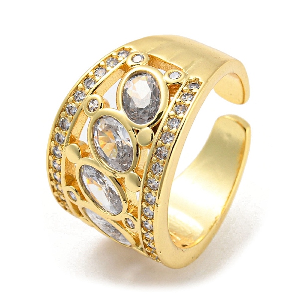 

PandaHall Brass Micro Pave Cubic Zirconia Open Cuff Ring, Oval, Real 16K Gold Plated, Inner Diameter: 17.6mm Brass+Cubic Zirconia Oval Clear