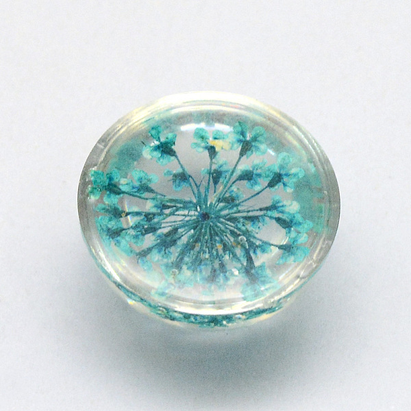 

PandaHall Resin Cabochons, Dome, Half Round, with Dried Flower inside, Dark Cyan, 15.5~16x7.5~8.5mm Resin Half Round Cyan