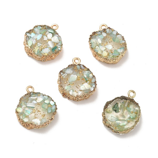 

PandaHall Transparent Resin Pendants, Nuggets Charm, with Light Gold Tone Iron Findings and Gold Foil, Dark Sea Green, 21~23x17~20x5.5mm...