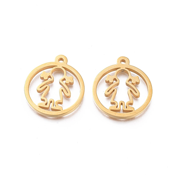 

PandaHall Ion Plating(IP) 304 Stainless Steel Pendants, Manual Polishing, Ring with Girl, Golden, 18x16x1.2mm, Hole: 1.2mm 304 Stainless...