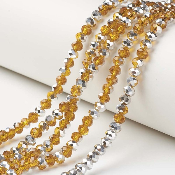 

PandaHall Electroplate Transparent Glass Beads Strands, Half Silver Plated, Faceted, Rondelle, Orange, 6x5mm, Hole: 1mm, about...