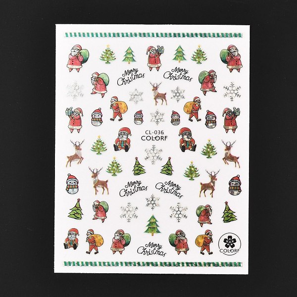 

PandaHall Christmas Theme Self Adhesive Nail Art Stickers, DIY Nail Art Decoration, Santa Claus, 10.2x8cm Plastic Santa Claus Multicolor