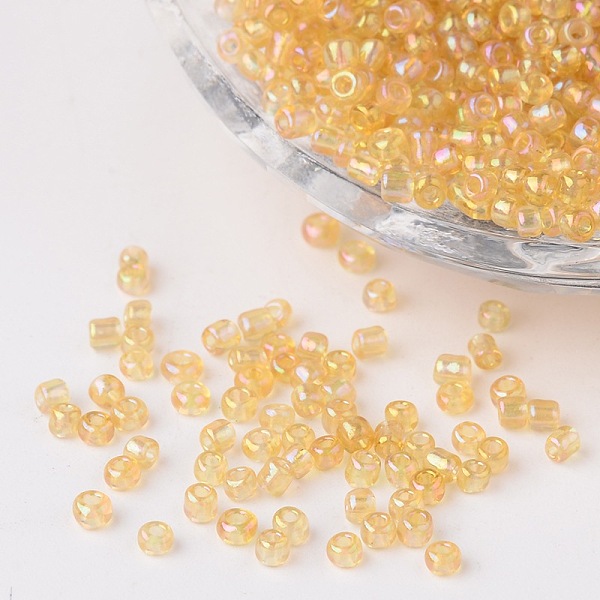 

PandaHall Round Trans. Colors Rainbow Glass Seed Beads, Pale Goldenrod, Size: about 2mm in diameter, hole:1mm, about 3306pcs/50g Glass..., Yellow