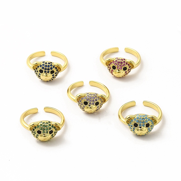 

PandaHall Cubic Zirconia Bear Open Cuff Ring, Golden Brass Jewelry for Women, Mixed Color, Inner Diameter: 17mm Brass+Cubic Zirconia..., Multicolor