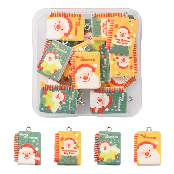 

PandaHall 16Pcs 4 Style Christmas Theme Opaque Resin Pendants, with Platinum Tone Iron Loops, Notebook with Santa Claus Pattern, Mixed Color..., Multicolor