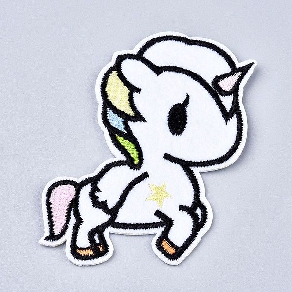 PandaHall Computerized Embroidery Cloth Iron on/Sew on Patches, Costume Accessories, Appliques, Cartoon Unicorn, White, 81x49x1.3mm Cloth...