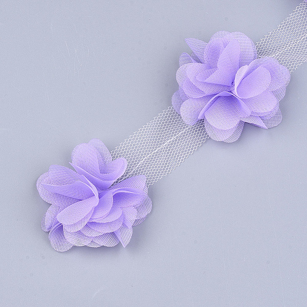 PandaHall Organza Flower Ribbon, Costume Accessories, For Party Wedding Decoration and Earring Making, Lilac, 50~60mm, about 10yard/bundle...