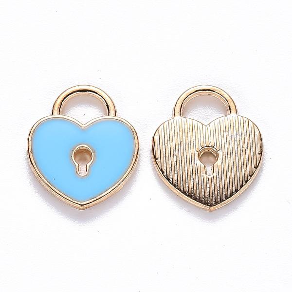 

PandaHall Alloy Enamel Charms, Heart Lock, Light Gold, Deep Sky Blue, 13x11x1.5mm, Hole: 3x4mm Alloy+Enamel Heart Blue