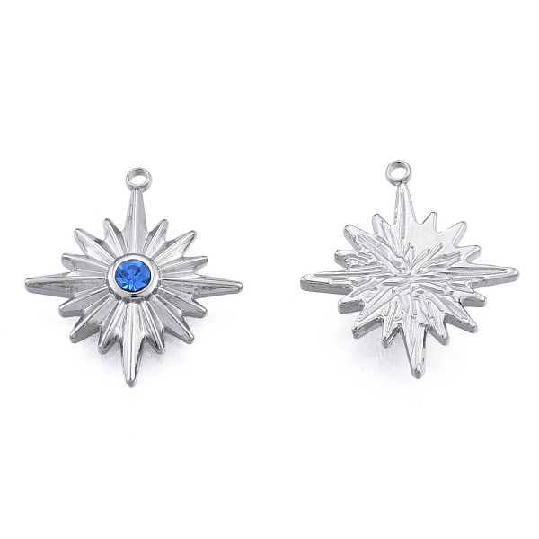 

PandaHall 304 Stainless Steel Pendants, with Sapphire Rhinestone, Star, Stainless Steel Color, 21.5x19x3.5mm, Hole: 1.4mm Stainless..., Blue