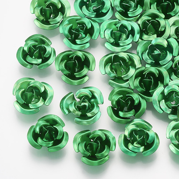 

PandaHall Aluminum Beads, 3-Petal Flower, Medium Sea Green, 11~12x5.5mm, Hole: 1mm, about 950pcs/bag Aluminum Flower Green