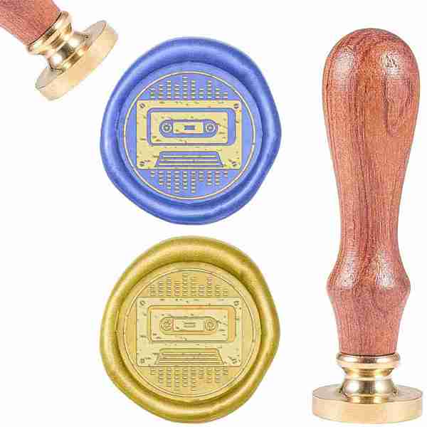 

PandaHall DIY Scrapbook, Brass Wax Seal Stamp and Wood Handle Sets, Tape, Golden, 8.9x2.5cm, Stamps: 25x14.5mm Brass