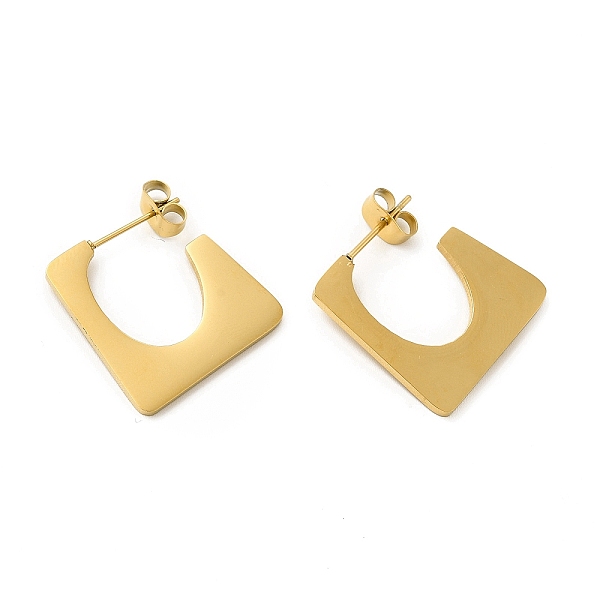 

PandaHall Ion Plating(IP) 304 Stainless Steel Rectangle Stud Earrings, Half Hoop Earrings for Women, Golden, 21x20.5x1.5mm, Pin: 0.7mm 304...