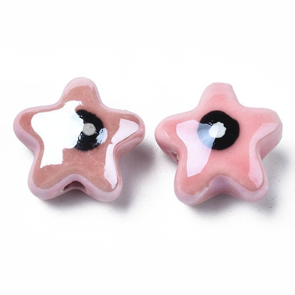 

PandaHall Handmade Porcelain Beads, Famille Rose Style, Star with Eye, Flamingo, 15x16x8.5mm, Hole: 2mm Porcelain Eye Pink