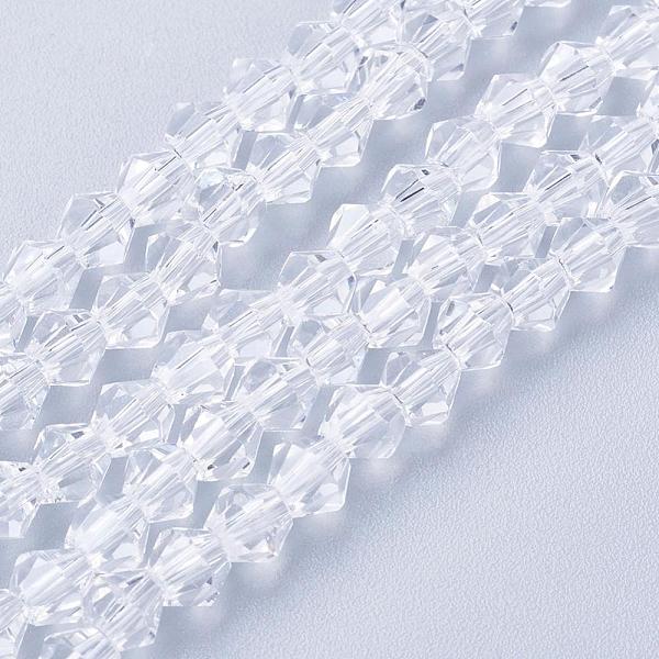 

PandaHall Clear Glass Bicone Beads Strands, Faceted, 4x4mm, Hole: 1mm, about 88~89pcs/strand, 12.99~13.39 inch Glass Bicone Clear