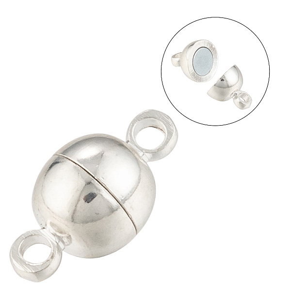 

PandaHall Brass Magnetic Clasps with Loops, Nickel Free, Round, Silver Color Plated, 11.5x6mm, Hole: 1.2mm Brass Round