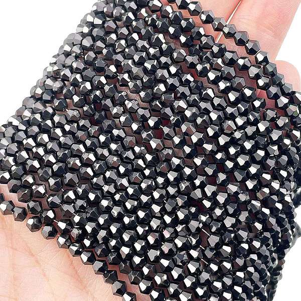 

PandaHall Transparent Electroplate Glass Beads Strands, Full Plated, Faceted, Bicone, Gunmetal Plated, 3.5x3mm, Hole: 0.8mm, about...