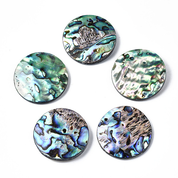 

PandaHall Natural Abalone Shell/Paua Shell Cabochons, with Freshwater Shell, Flat Round, 40x6~8mm Paua Shell Flat Round