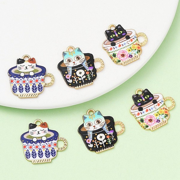 

PandaHall 6Pcs 3 Style Japanese Style Print Alloy Enamel Pendants, Cup with Cat, Cadmium Free & Lead Free, Golden, Mixed Color..., Multicolor