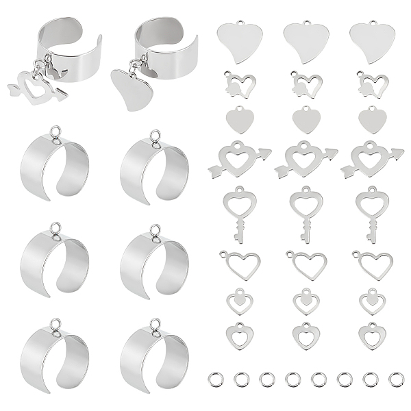

PandaHall Unicraftale DIY Charm Cuff Ring Making Kit, Including Stainless Steel Loop Ring Base & Charms, Heart & Skeleton Key, Stainless...