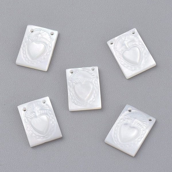 

PandaHall Natural White Shell Mother of Pearl Shell Charms, Rectangle with Heart, 11x8x1.5mm, Hole: 0.8mm White Shell Rectangle