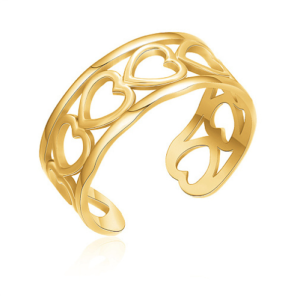 

PandaHall Titanium Steel Open Cuff Rings, Hollow Heart, Golden, Inner Diameter: 19mm Titanium Steel Heart