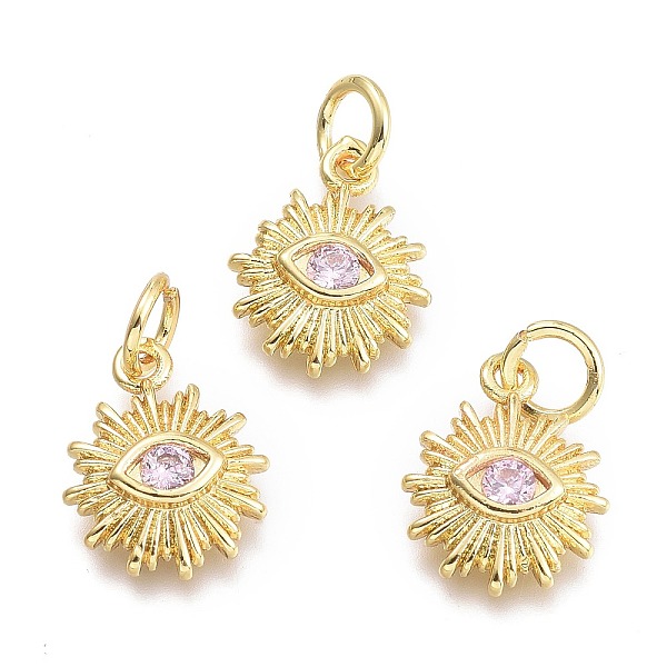 

PandaHall Brass Micro Pave Cubic Zirconia Pendants, with Jump Ring, Sun with Eye, Real 18K Gold Plated, Lavender Blush, 12.5x10x2.7mm, Jump...