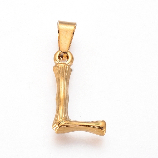 

PandaHall 304 Stainless Steel Pendants, Bamboo Style, Letter, Golden Color, Letter.L, 19x11x3mm, Hole: 3x7mm 304 Stainless Steel Letter