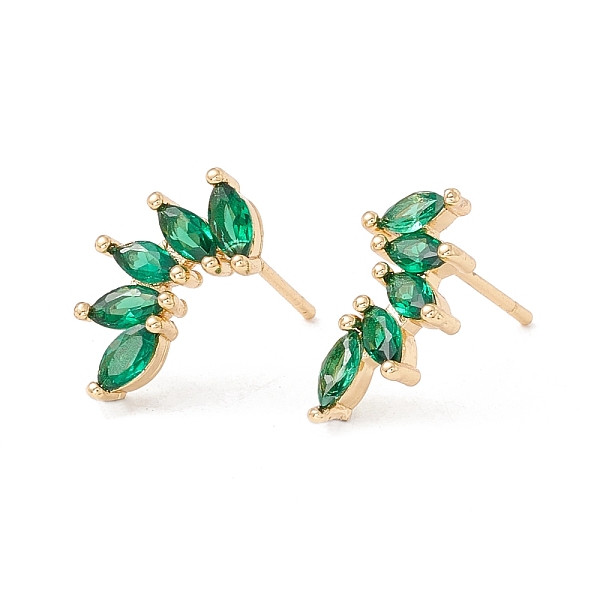 

PandaHall Green Clear Cubic Zirconia Leaf Stud Earrings, Brass Jewelry for Women, Lead Free & Cadmium Free, Real 18K Gold Plated, 14x8mm...