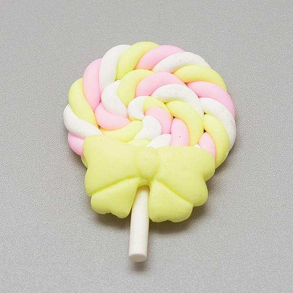 

PandaHall Handmade Polymer Clay Beads, No Hole, Lollipop with Bowknot, Yellow, 39~48x27~30x7~9mm Polymer Clay Candy Yellow