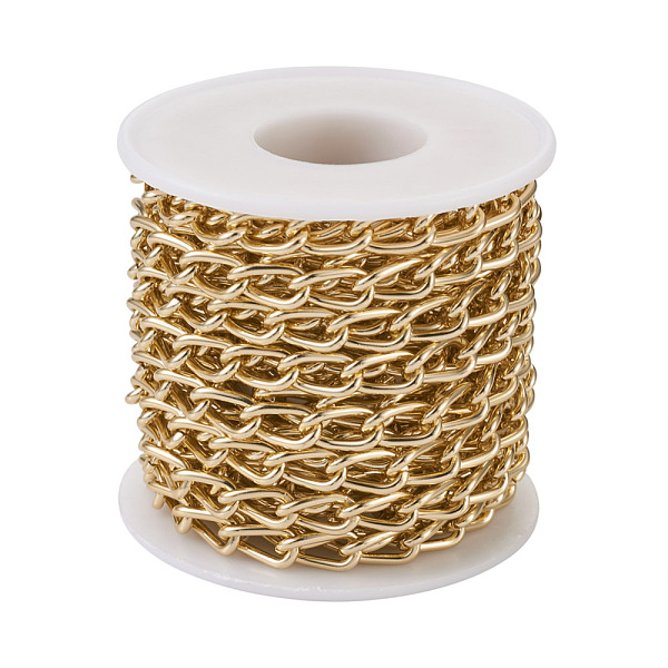 

PandaHall Aluminium Curb Chains, Unwelded, Golden, 12x6.5x1.5mm Aluminum