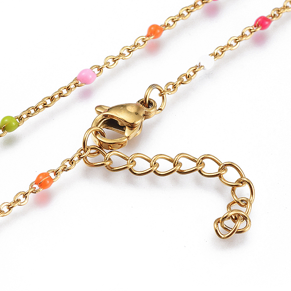 

PandaHall Ion Plating(IP) 304 Stainless Steel Cable Chain Anklets, with Enamel Links, Golden, 9-1/8 inch(23.3cm), 2mm Stainless Steel