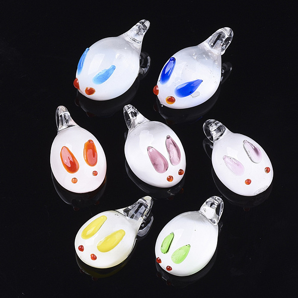 

PandaHall Handmade Lampwork Pendants, Rabbit, Mixed Color, 20~22.5x11~12.5x7.5~9mm, Hole: 1.5~3mm Lampwork Rabbit Multicolor