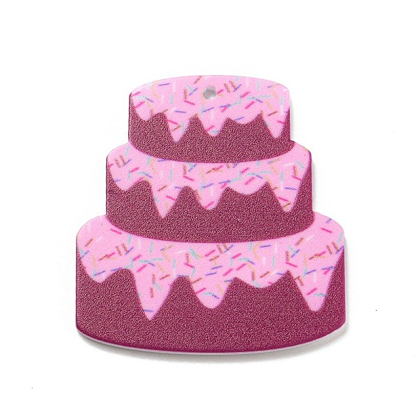 PandaHall Acrylic Pendants, Cake, Pink, 35x33x2mm, Hole: 1.5mm Acrylic Food Pink