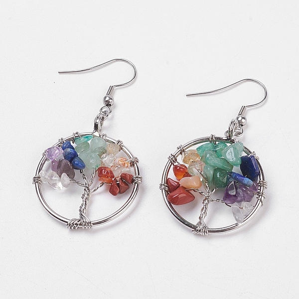 

PandaHall Chakra Jewelry, Mixed Stone Dangle Earrings, with 304 Stainless Steel Findings, Cardboard Boxes, Tree of Life, 56.5mm, Pin: 0.8mm...