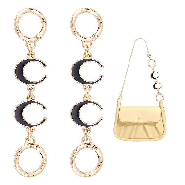 

PandaHall Unicraftale 2Pcs Alloy Enamel Crescent Moon Link Purse Strap Extenders, with Alloy Spring Gate Ring, for Underarm Bag Replacement..., Black
