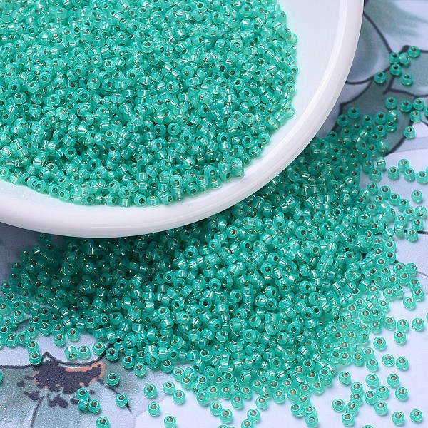 

PandaHall MIYUKI Round Rocailles Beads, Japanese Seed Beads, 11/0, (RR572) Dyed Aqua Green Silverlined Alabaster, 11/0, 2x1.3mm, Hole: 0.8mm..., Cyan