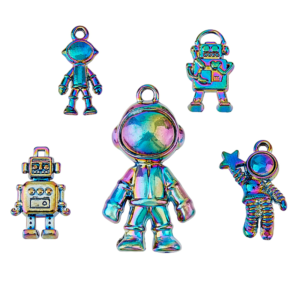 

PandaHall HOBBIESAY Rainbow Color Alloy Pendants, Spaceman and Robot, Rainbow Color, 17~32x8.5~18x3.5~12mm, Hole: 1.5mm, 5pcs/set, 2sets/box...