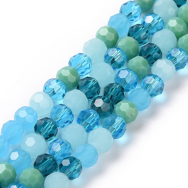 

PandaHall Glass Beads Strands, Faceted(32 Facets), Round, Deep Sky Blue, 5.5mm, Hole: 1mm, about 95pcs/strand, 20.47''(52cm) Glass Round