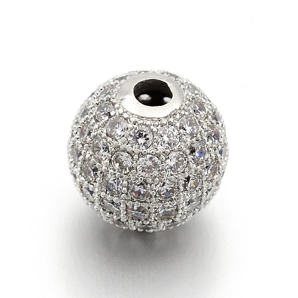 

PandaHall CZ Brass Micro Pave Cubic Zirconia Round Beads, Platinum, 1/4 inch(6mm), Hole: 1.5mm Brass+Cubic Zirconia Round