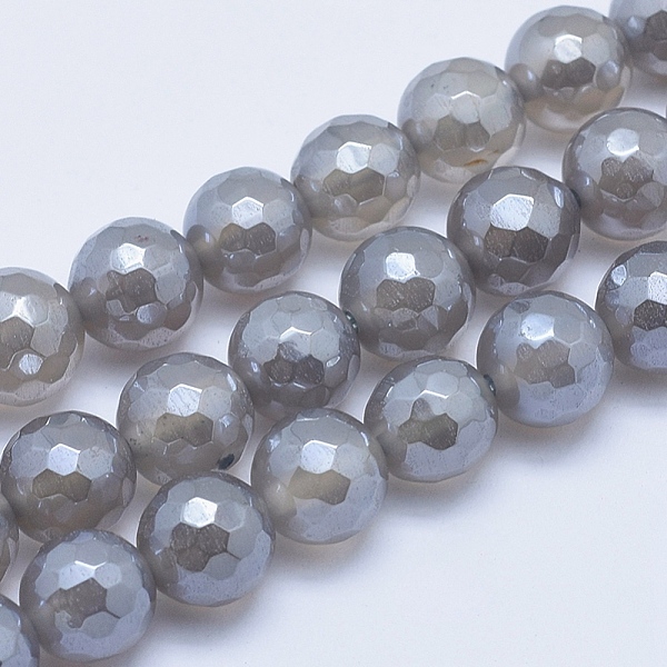 

PandaHall Electroplated Natural Grey Agate Beads Strands, Faceted, Round, 8~8.5mm, Hole: 1mm, about 48pcs/strand, 15.2 inch(38.5cm) Grey...