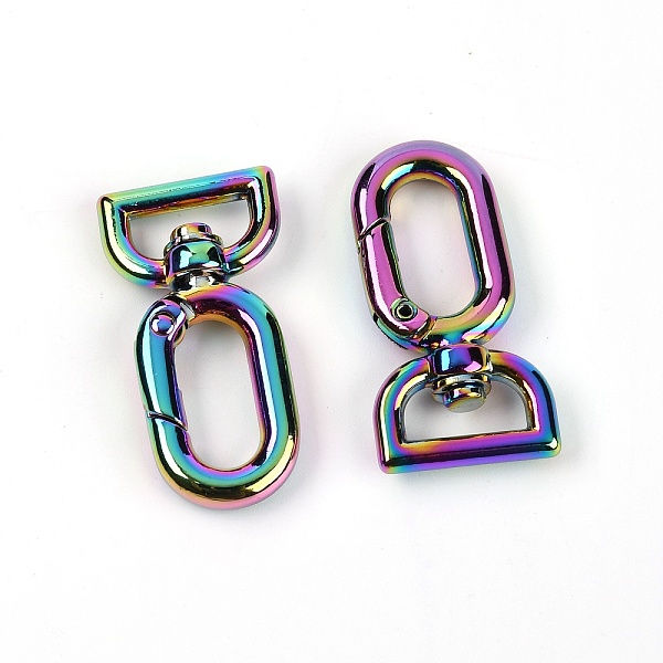 

PandaHall Zinc Alloy Swivel Clasps, Oval, Rainbow Color, 37x19x7mm, Hole: 3x12.5mm Alloy