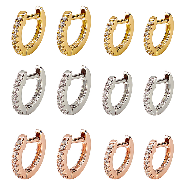 

PandaHall ANATTASOUL 12Pcs 6 Styles Brass Micro Pave Clear Cubic Zirconia Hoop Earrings, with Titanium Steel Pins, Mixed Color...