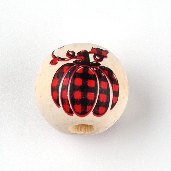 

PandaHall Natural Wood Beads, Round with Pumpkin Plaid Patten, Red, 15~16mm, Hole: 4mm Wood Round Red