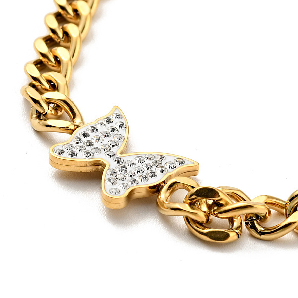 

PandaHall Crystal Rhinestone Butterfly Pendant Necklace with Curb Chains, Ion Plating(IP) 304 Stainless Steel Jewelry for Women, Golden..., Clear