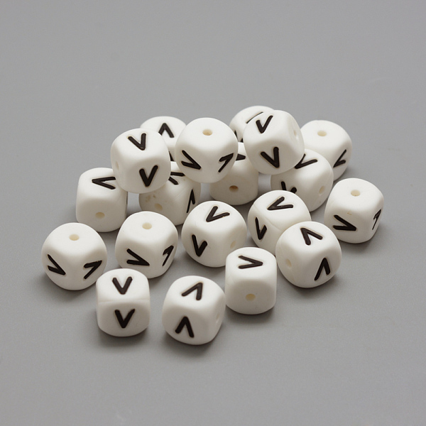 

PandaHall Food Grade Eco-Friendly Silicone Beads, Chewing Beads For Teethers, DIY Nursing Necklaces Making, Letter Style, Cube, Letter.V..., White