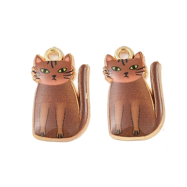 

PandaHall Rack Plating Alloy Pendants, with Enamel, Golden, Cat Charm, Sienna, 20x11.5x2.5mm, Hole: 1.5mm Alloy+Enamel Cat Shape Brown