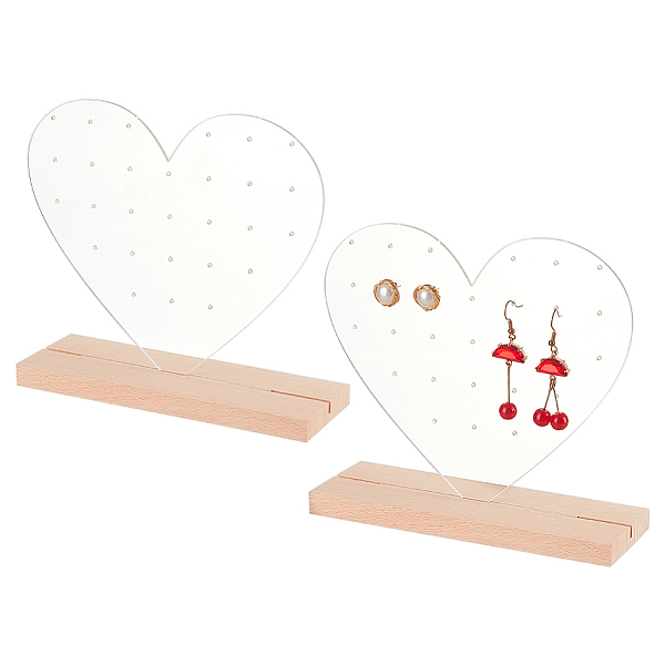 

PandaHall Transparent Heart Acrylic Earring Display Stands, Tabletop Earring Organizer Holder with Wood Base, Clear, Finish Product...